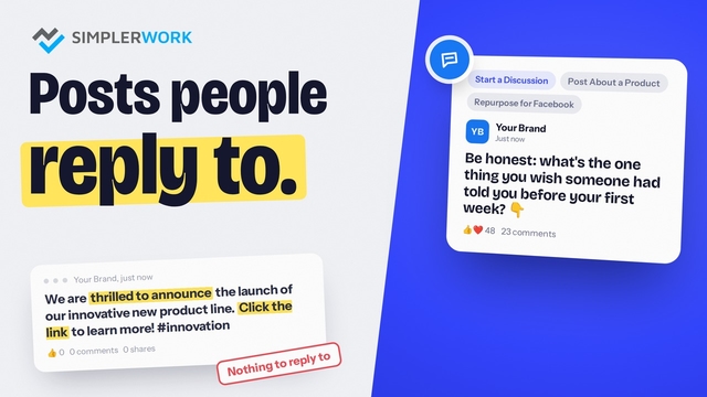 A press-release Facebook post with no comments next to a discussion post with 23 comments, titled Posts people reply to.