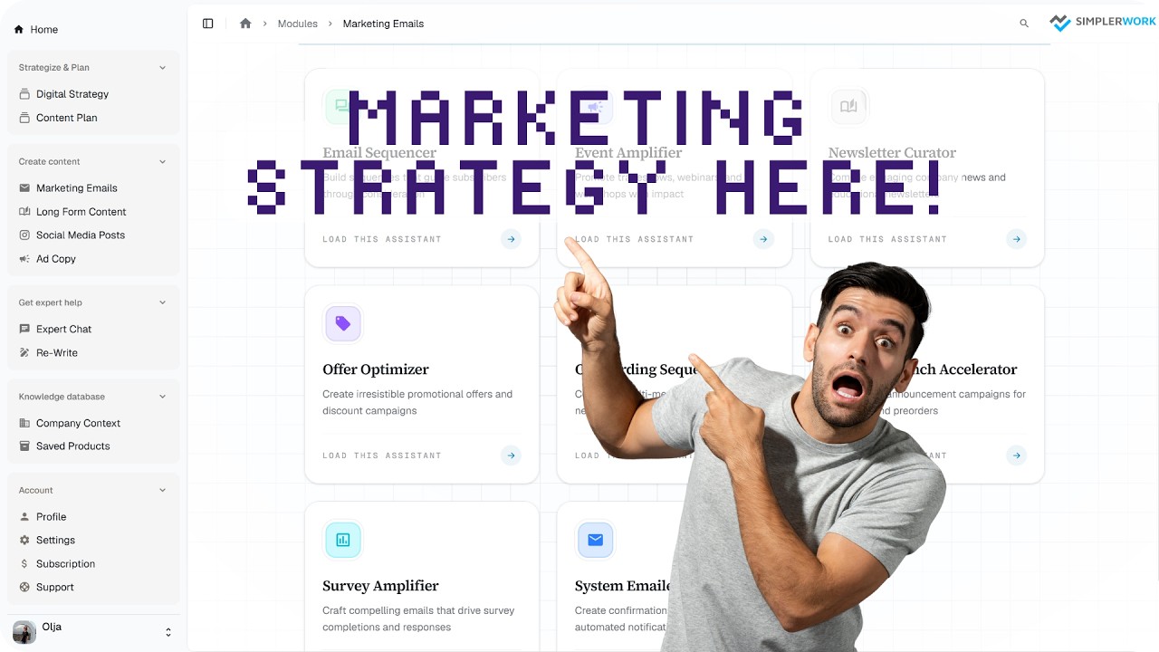 SimplerWork app with the Digital Strategy module highlighted in the sidebar
